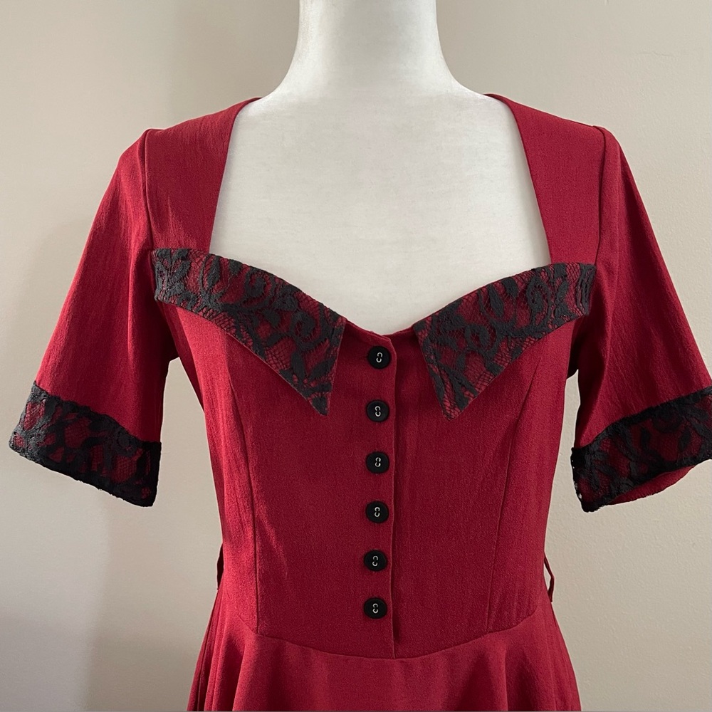 Timeless London Ruby Pin-Up Red Button-Front Dres… - image 6